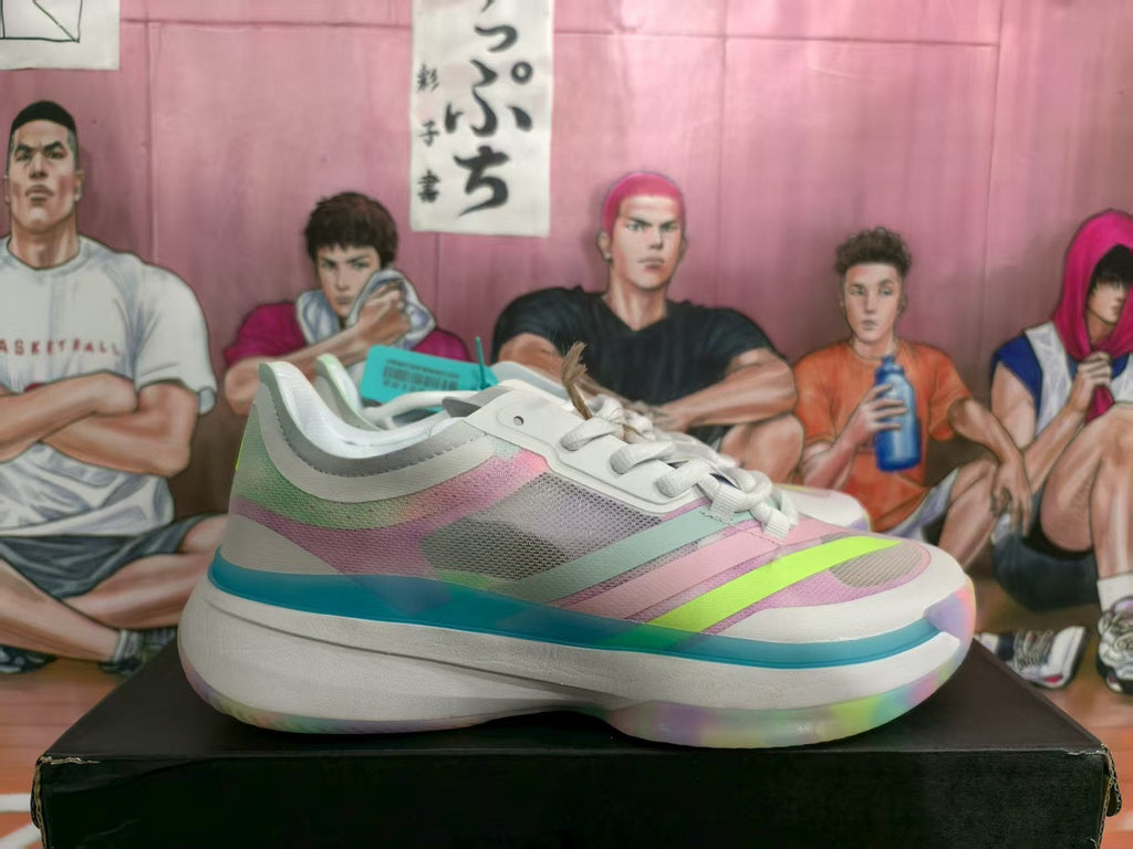 Adidas White and Blue Basketball Sneakers with Multicolor Accents