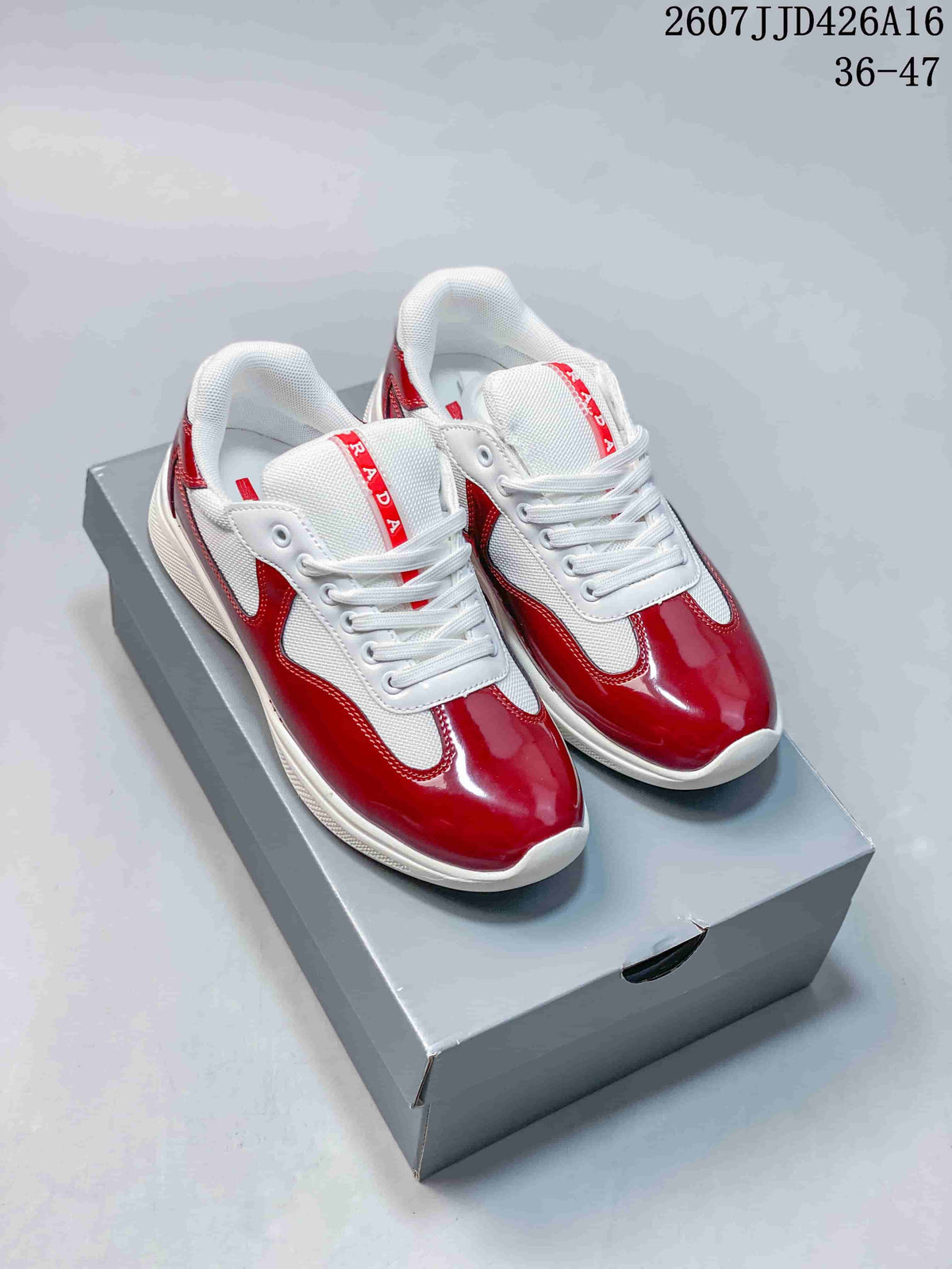 Prada 2607JJD426A16 Red and White Platform Sneakers