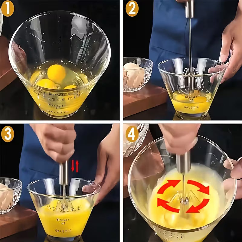 Multifunctional Stainless Steel Whisk & Milk Frother – Hand Push Blender for Eggs, Cream & Baking – All-in-One Kitchen Mixing, Blending & Beating Tool