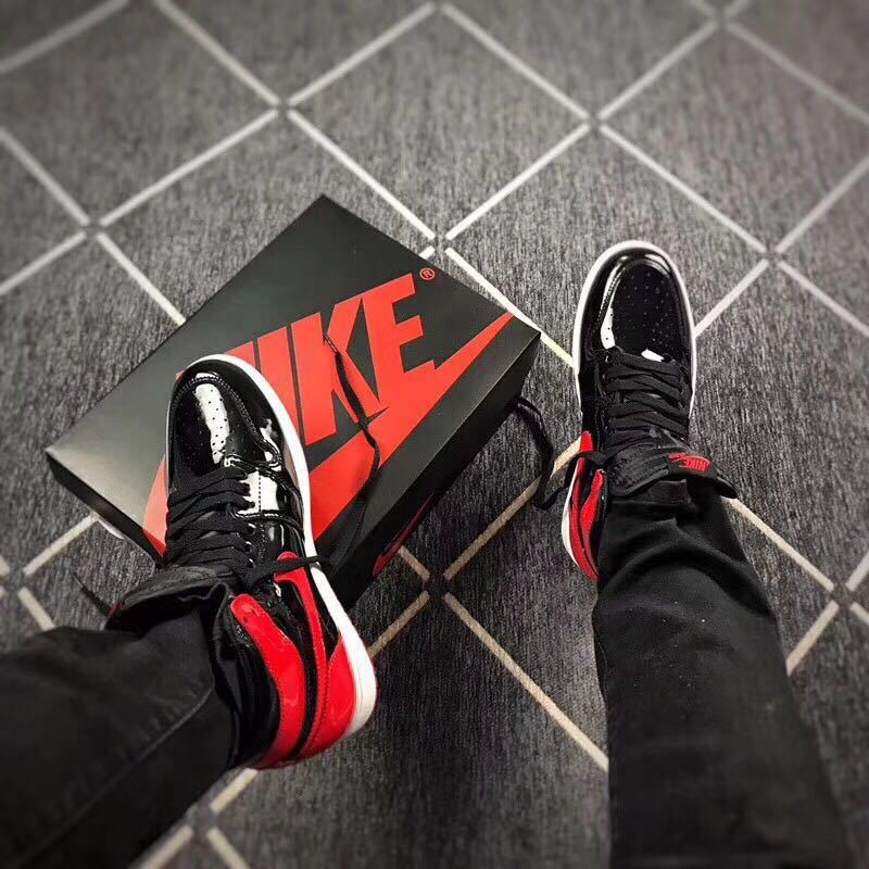 Jordan 1 High Black Red Patent Leather Sneakers