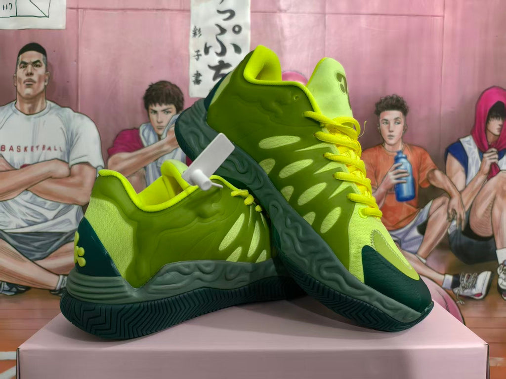 Green Basketball Sneakers with Yellow Accents
