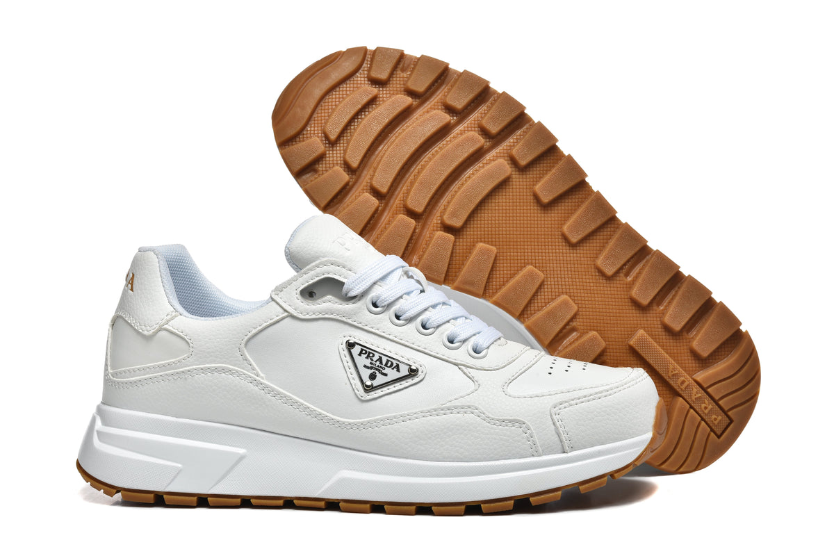 Prada White Low-Top Sneakers with Gum Sole