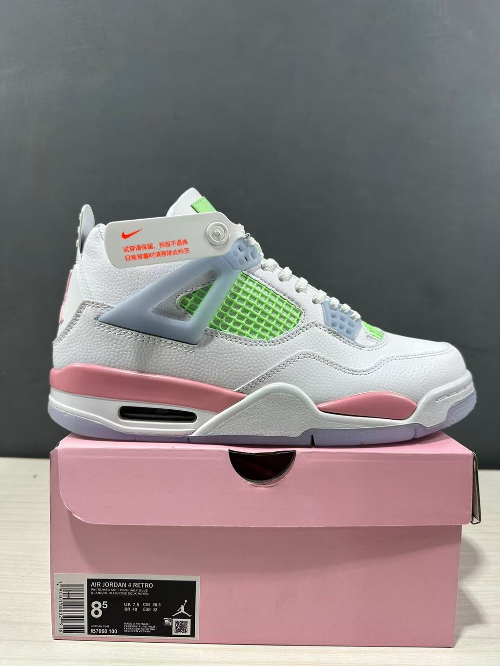 Air Jordan 4 Retro White Pink Green Sneakers IB7068-100