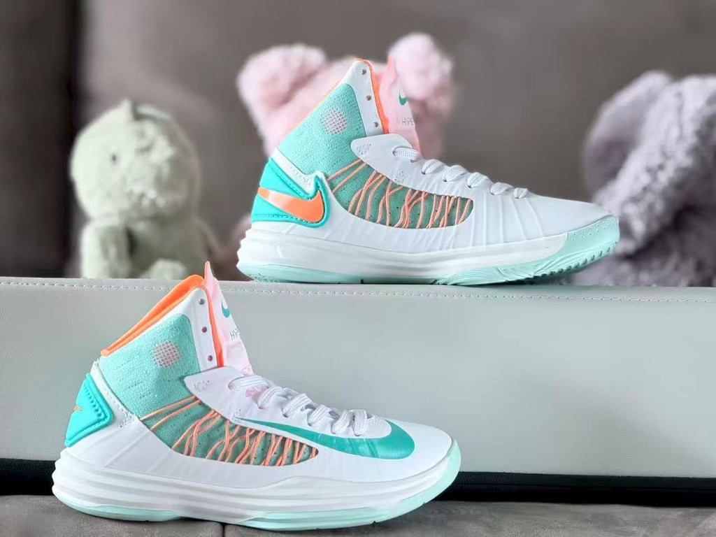 Nike Hyperdunk Kids High-Top Basketball Shoes, Mint and Coral