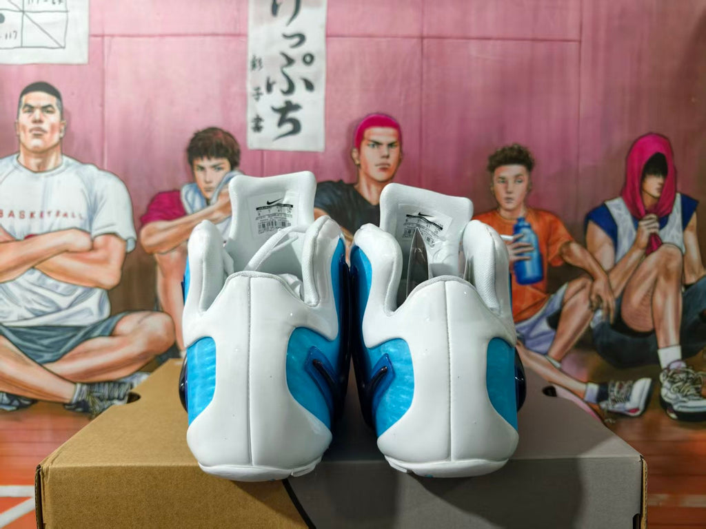 Nike White and Blue Basketball Sneakers