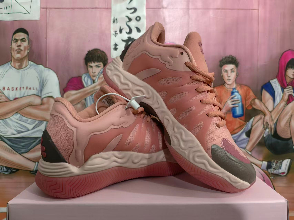 Pink Basketball Sneakers with Wave-Pattern Sole