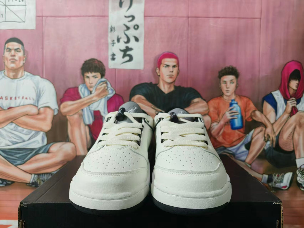 White and Black Low-Top Sneakers