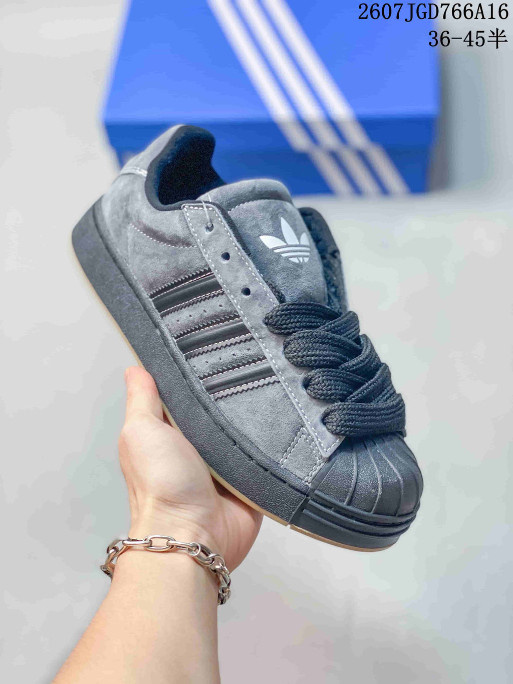 adidas Superstar Shell-Toe Sneakers Black/Gray 2607JGD766A16
