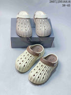 Balenciaga Logo Clog Sandals in Off-White with Brown Strap