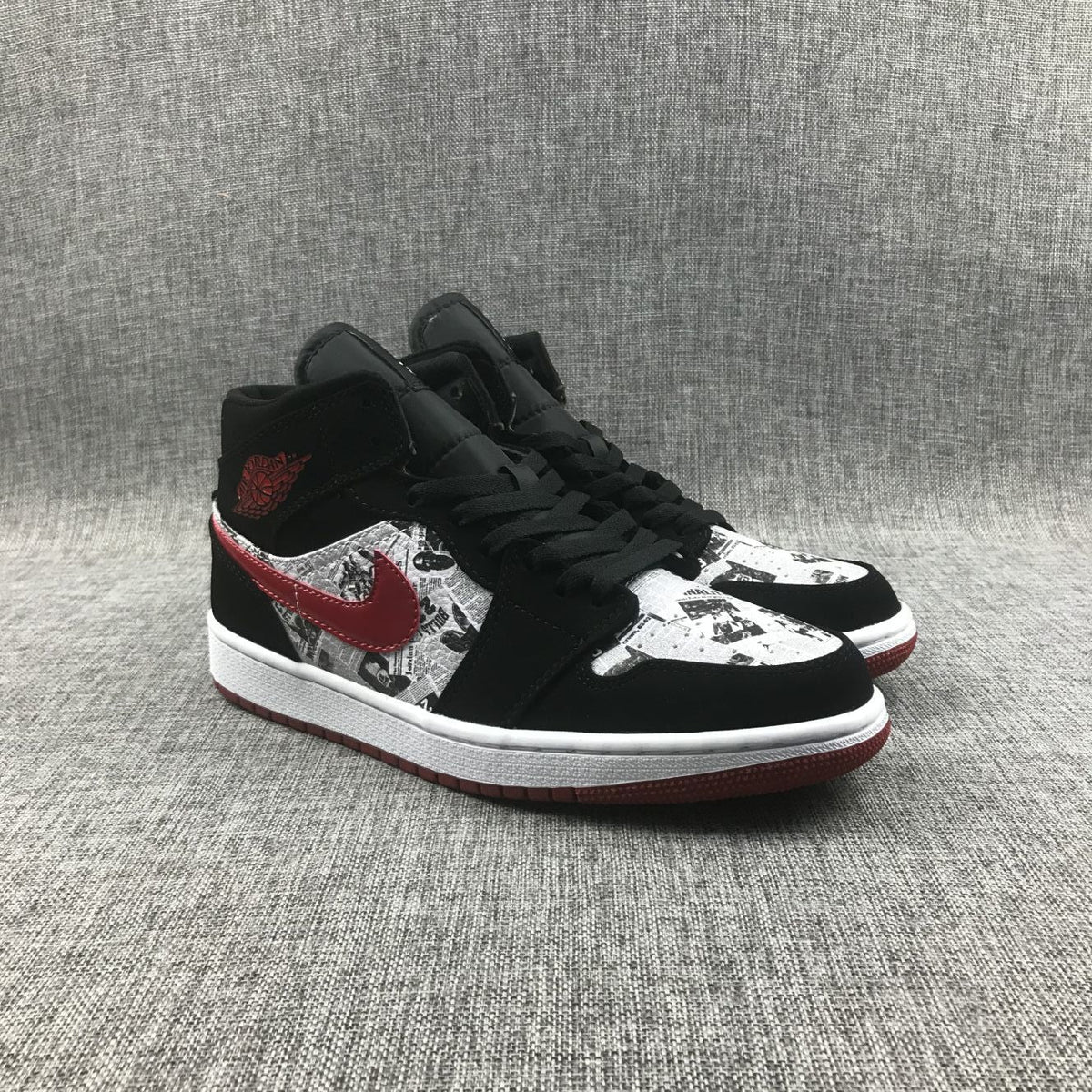 Jordan Air Jordan 1 Mid Black Red Newspaper Print 852542-061