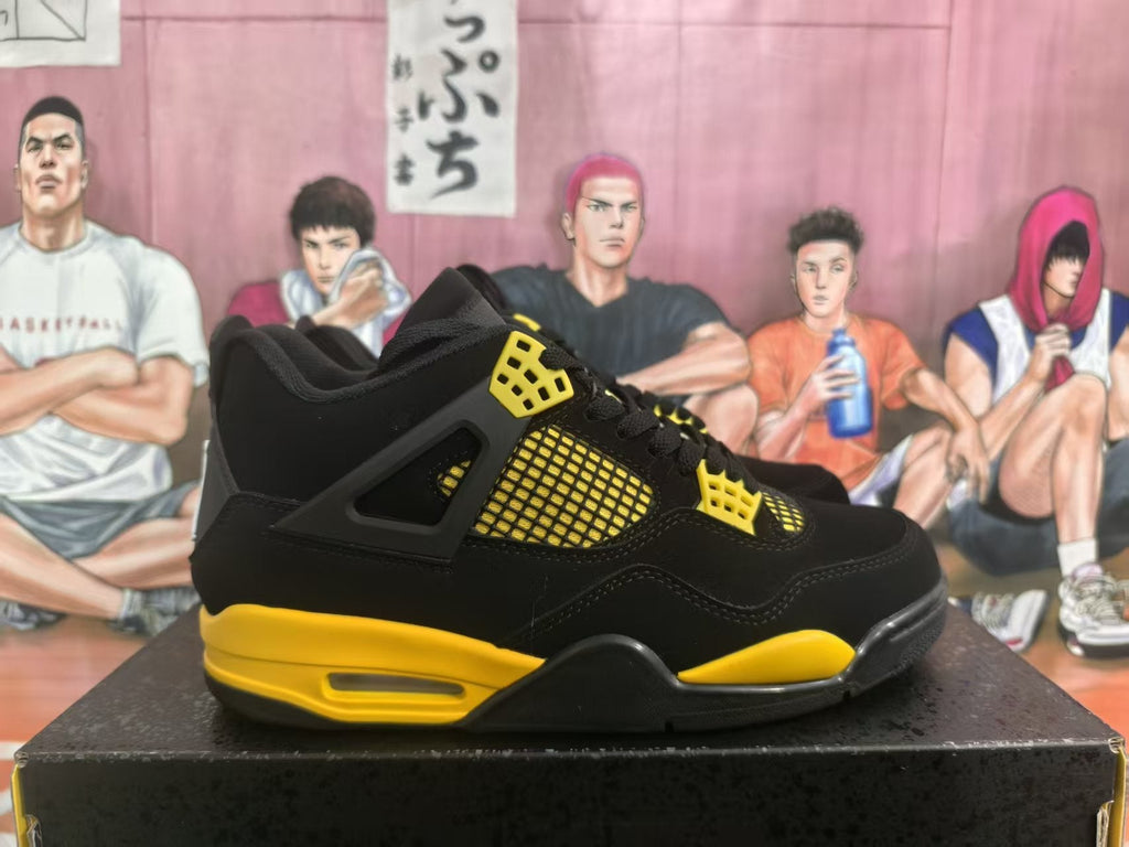 Jordan 4 Black and Yellow Basketball Sneakers