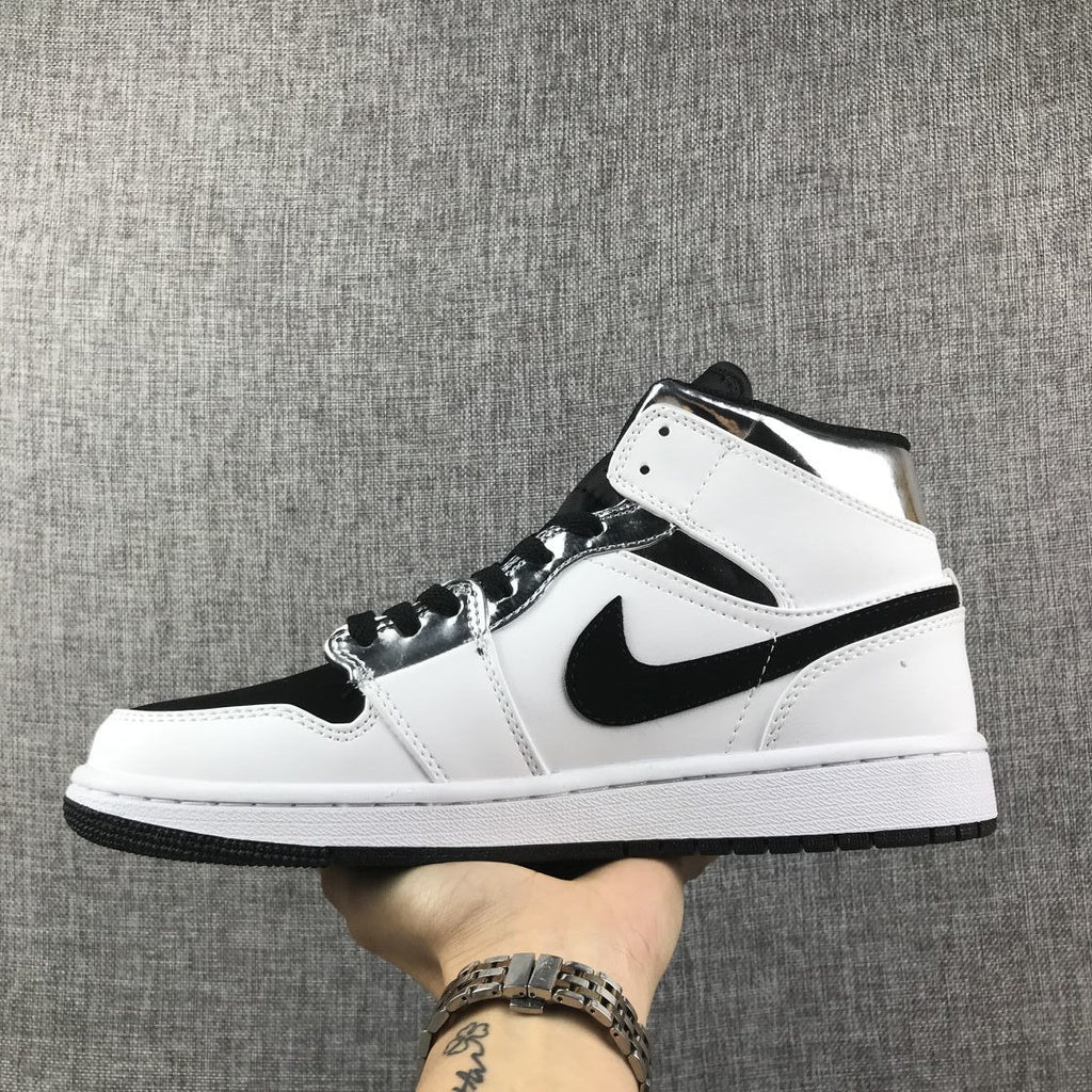 Jordan Air Jordan 1 Mid White Black Metallic Silver Sneakers