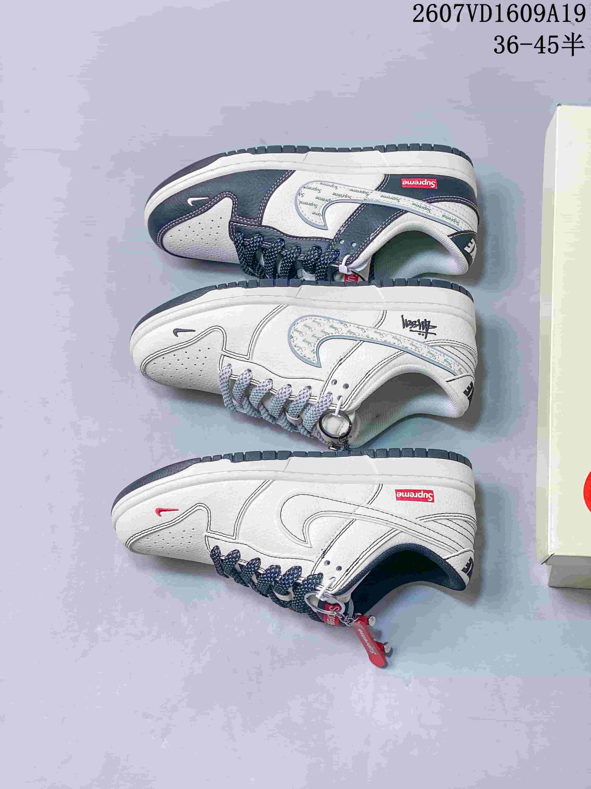 Nike Dunk Low Retro Custom Sneakers White and Navy
