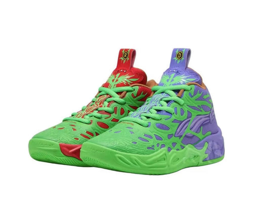 878 Green and Purple High-Top Sneakers