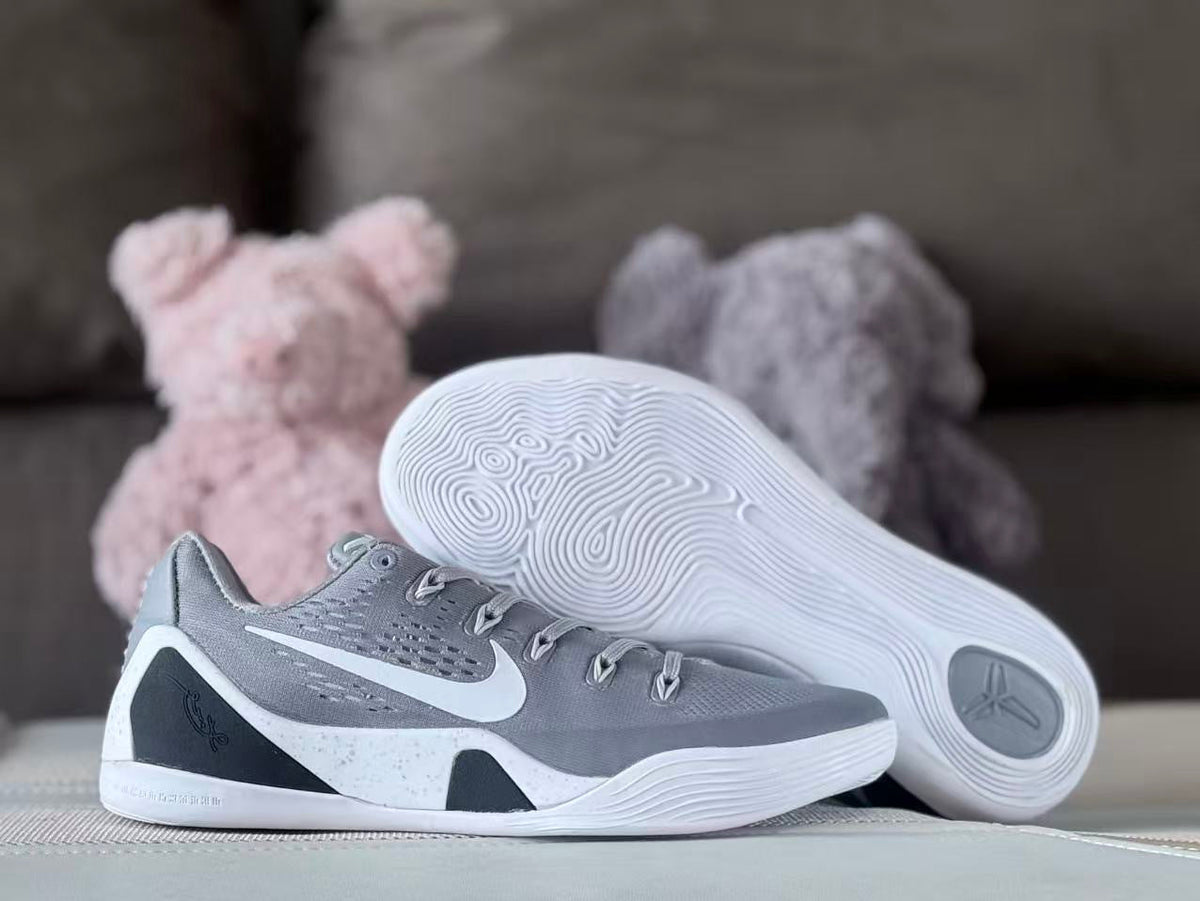 Nike Kobe 9 Low Basketball Shoes, Grey and White