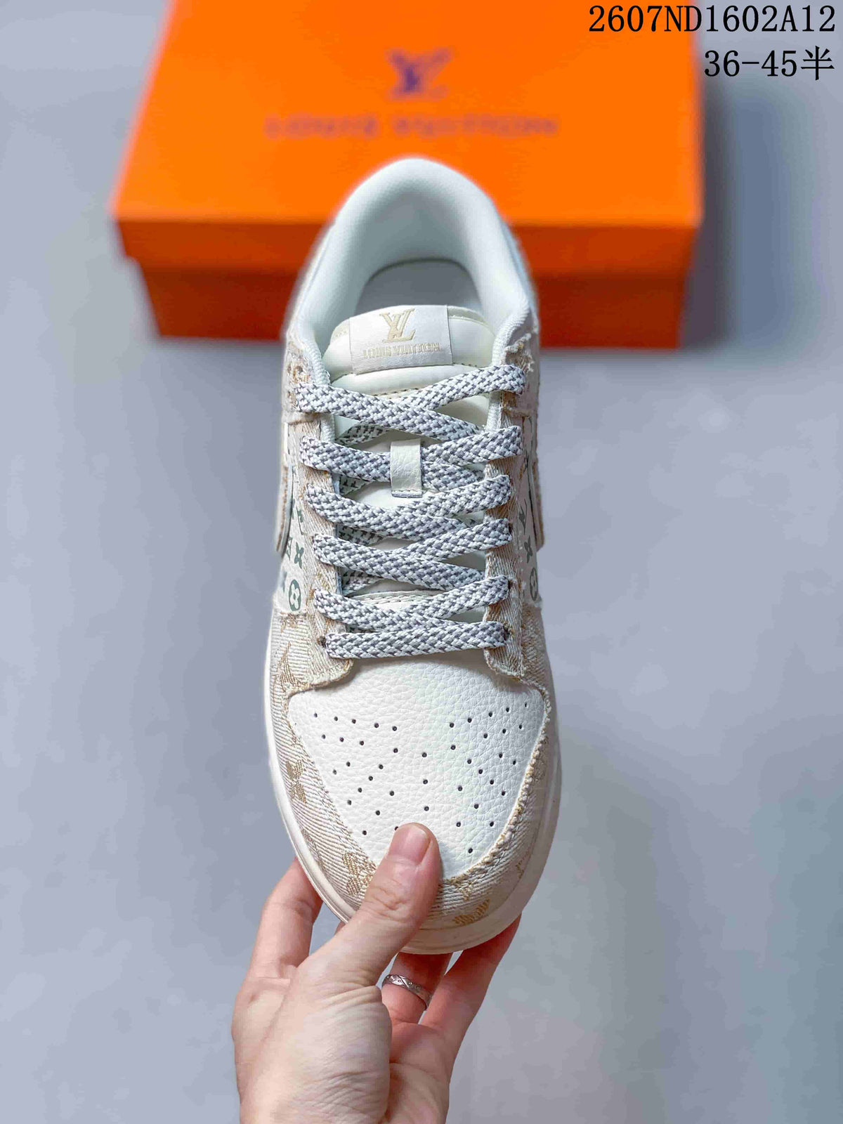 Nike SB Dunk Low Monogram Print Sneakers White Beige
