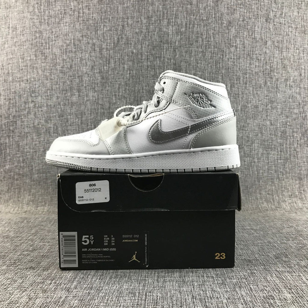 Jordan Air Jordan 1 Mid GS White Silver Sneakers