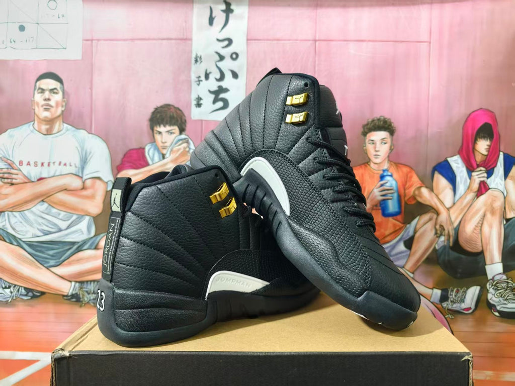 Jordan Air Jordan 12 Black and White Gold-Accent Sneakers