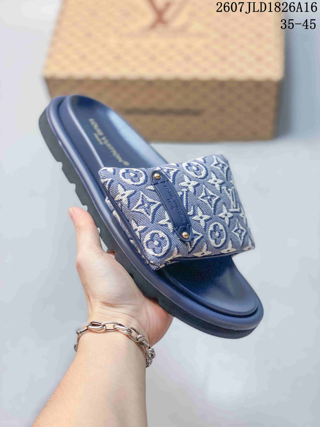 Louis Vuitton Pool Pillow Monogram Slide Sandals Navy