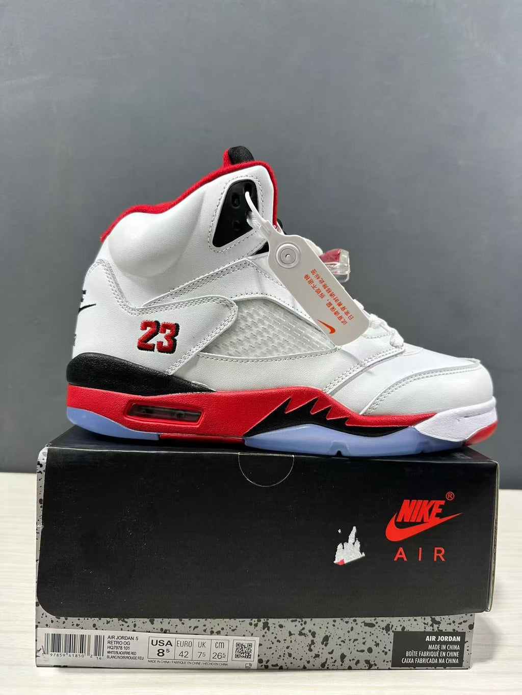 Jordan Air Jordan 5 Fire Red Black Tongue Sneakers White Red