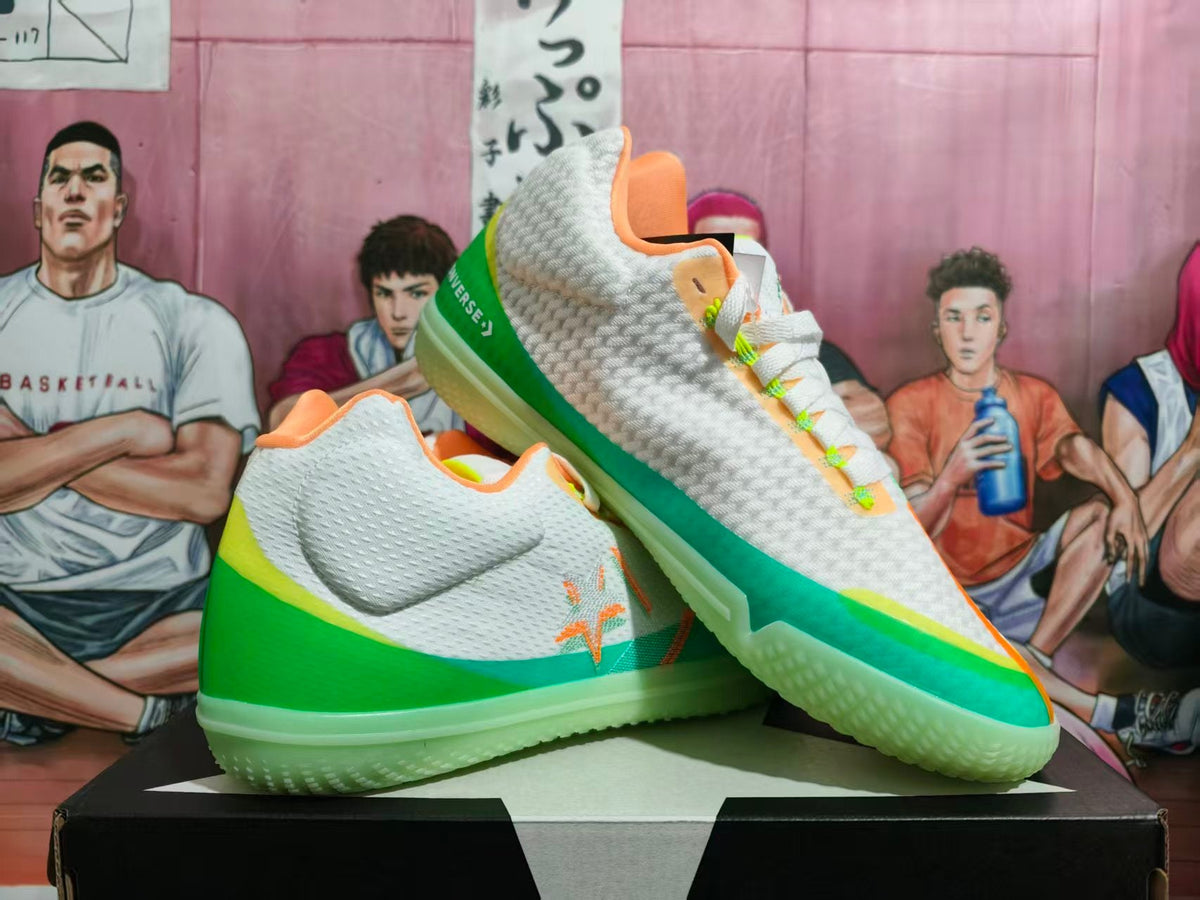 Converse Basketball Shoes in White, Green and Orange