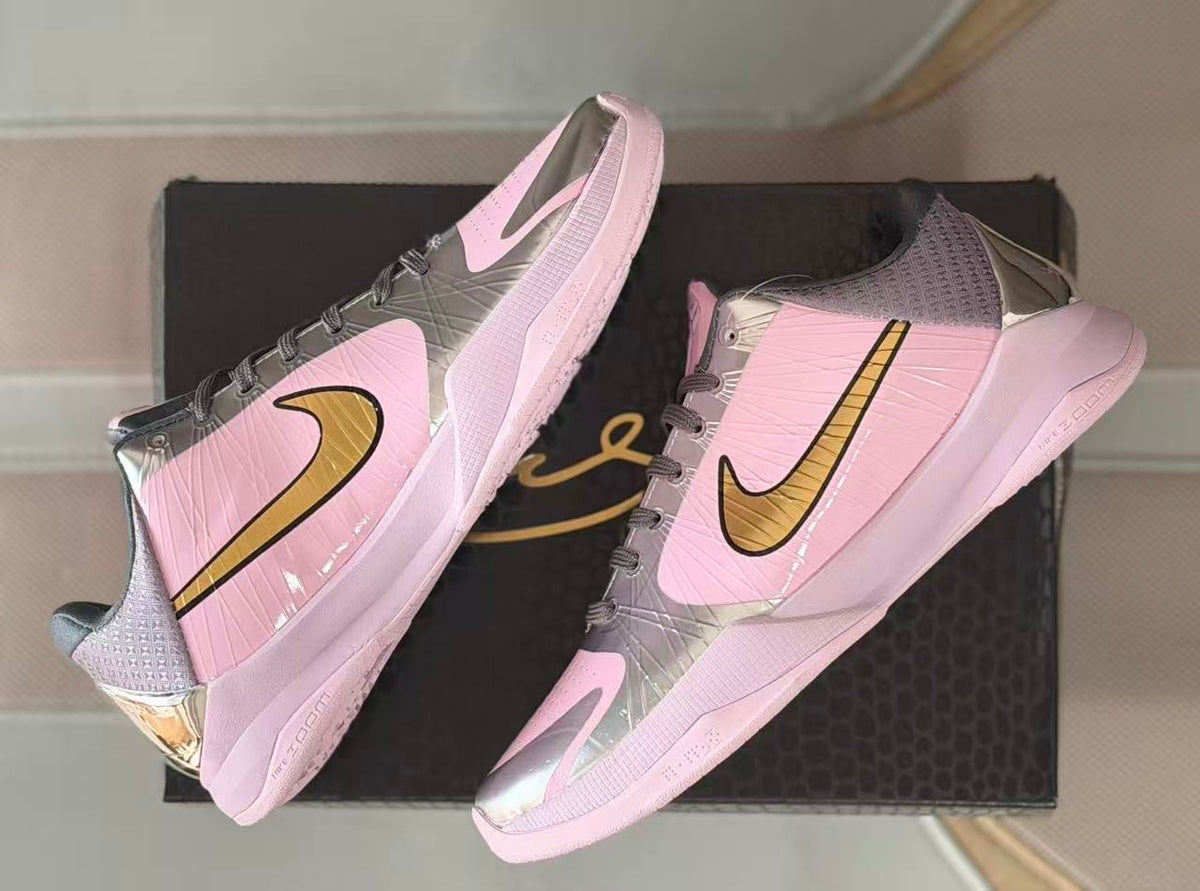 Nike Kobe 5 Low Basketball Shoes Pink Silver Gold