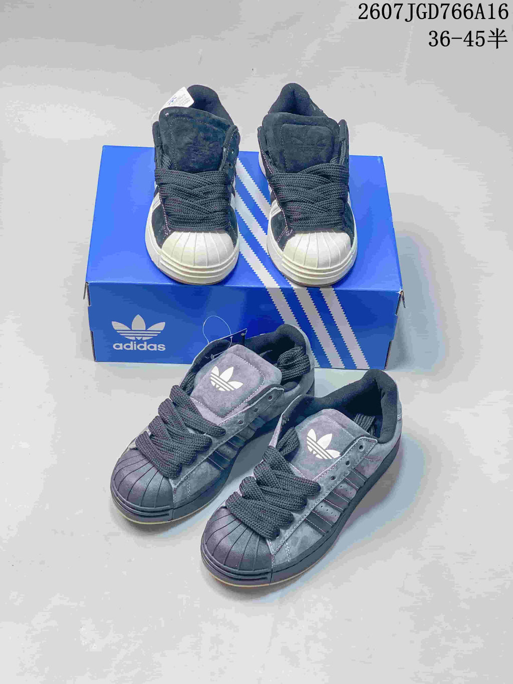 adidas Superstar Shell-Toe Sneakers Black/Gray 2607JGD766A16