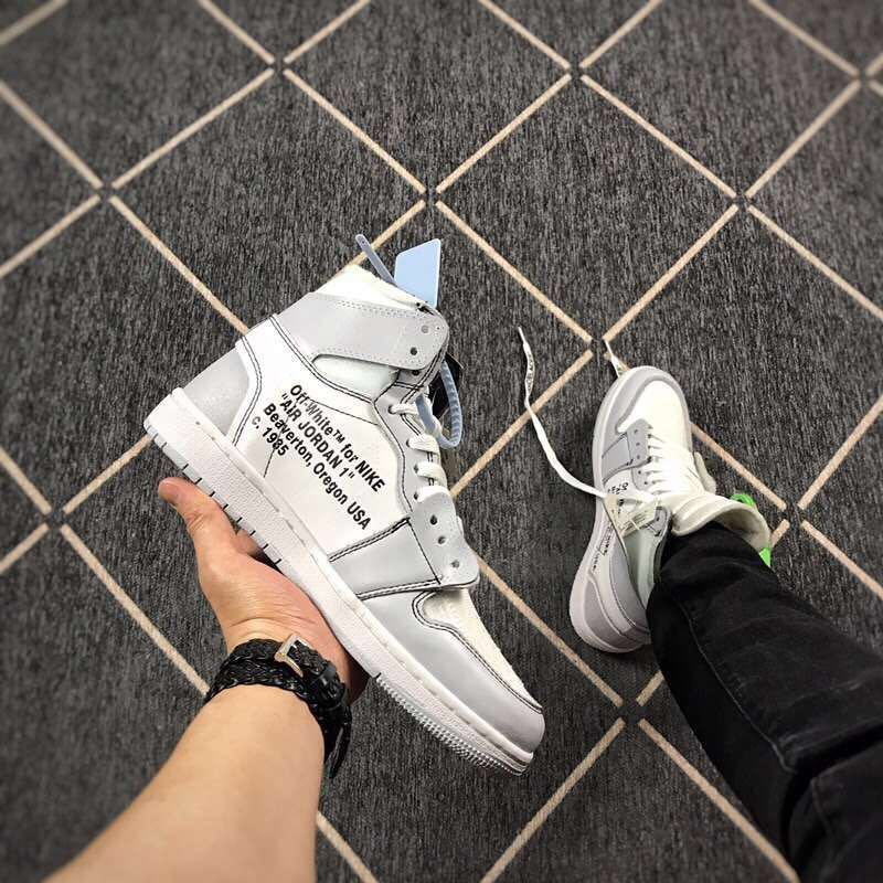 Air Jordan 1 High Grey White Off-White Style Sneakers