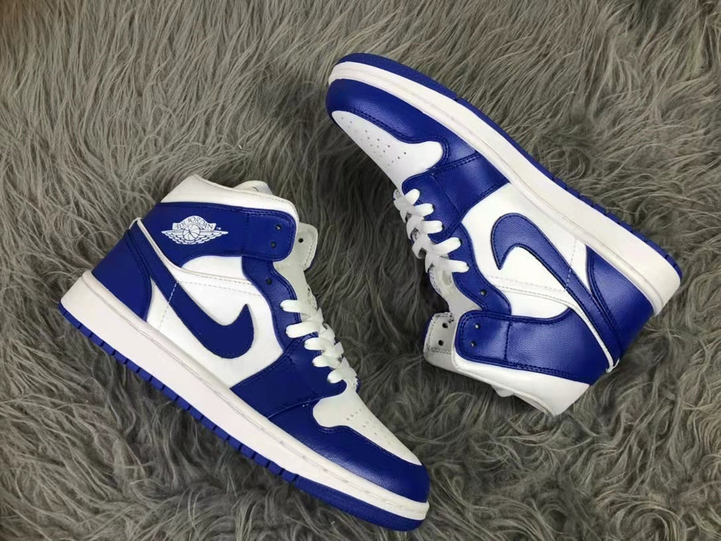Air Jordan 1 Mid Kentucky White Blue Sneakers B62-104
