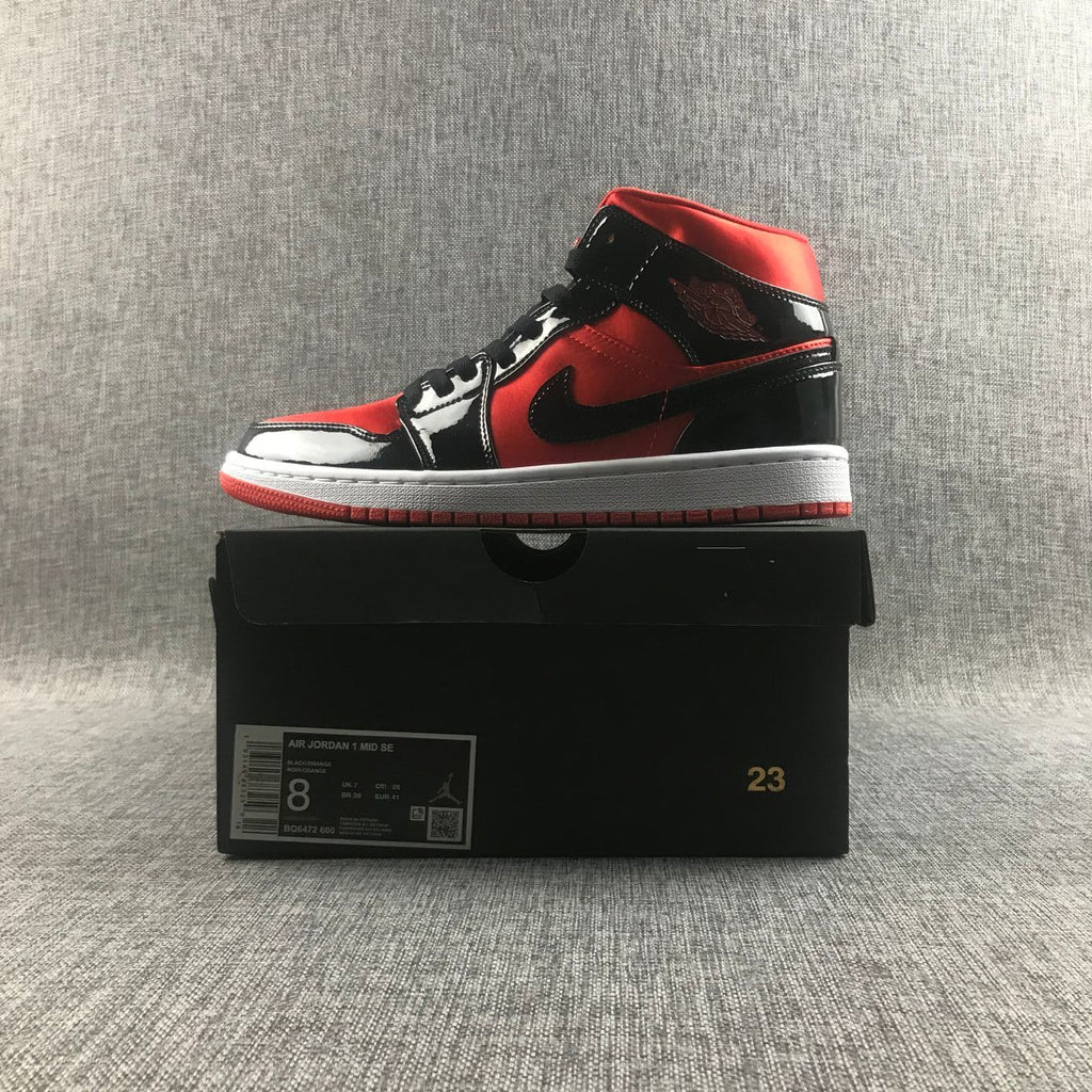 Jordan Air Jordan 1 Mid Red Black Patent Sneakers BQ6472-600