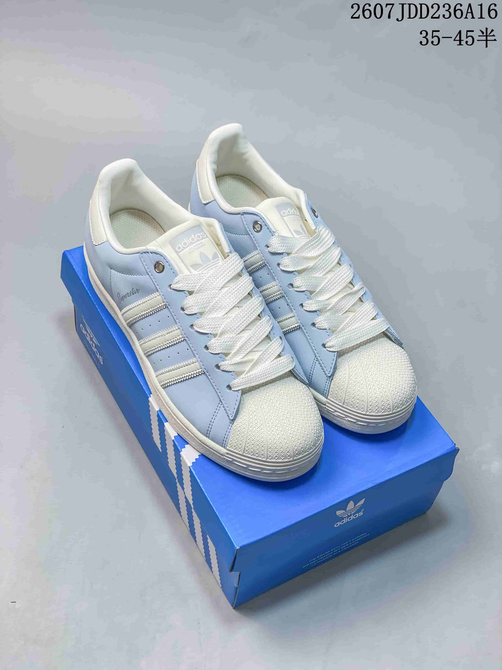 adidas Superstar Light Blue and White Sneakers JDD236A16