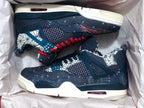 Jordan 4 Sashiko-Style Embroidered Sneakers Navy Red