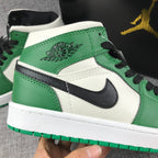 Jordan 1 Mid White Green Black Sneakers 852542-301