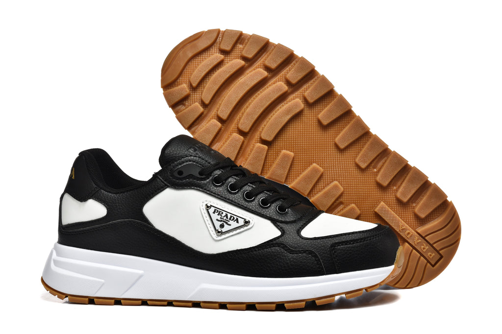 Prada Black and White Logo Low-Top Sneakers