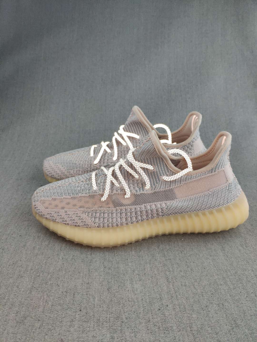 Yeezy 350 V2 Knit Sneakers Grey Pink Gum Sole