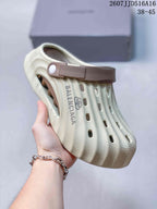 Balenciaga Logo Clog Sandals in Off-White with Brown Strap