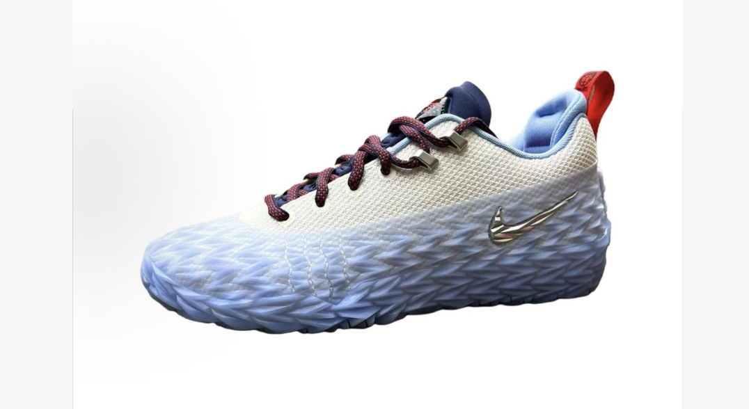 Basketball Sneakers in White with Blue and Red Details