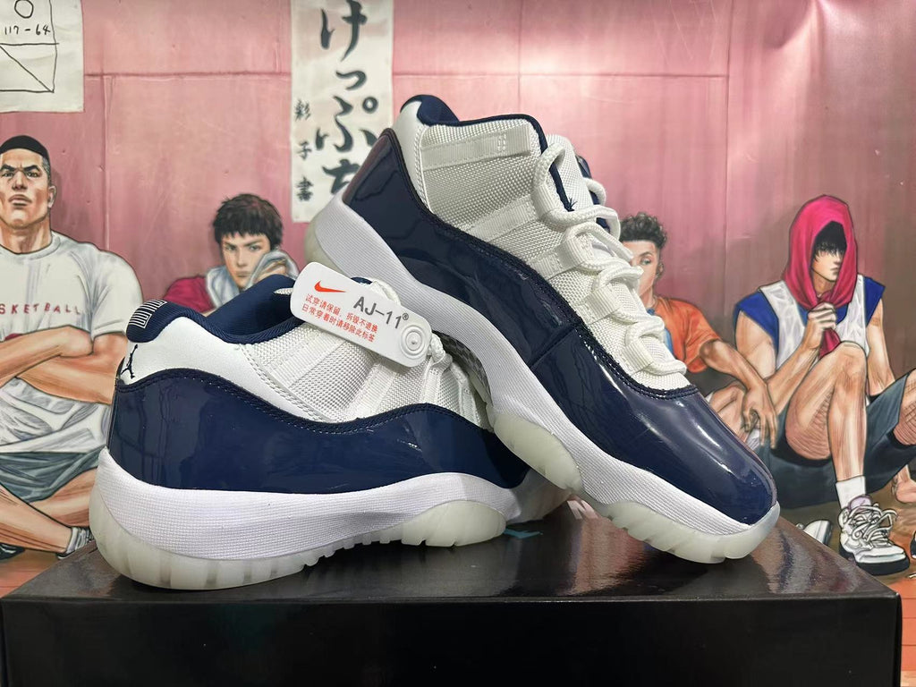 Jordan 11 Low Navy Blue and White Sneakers
