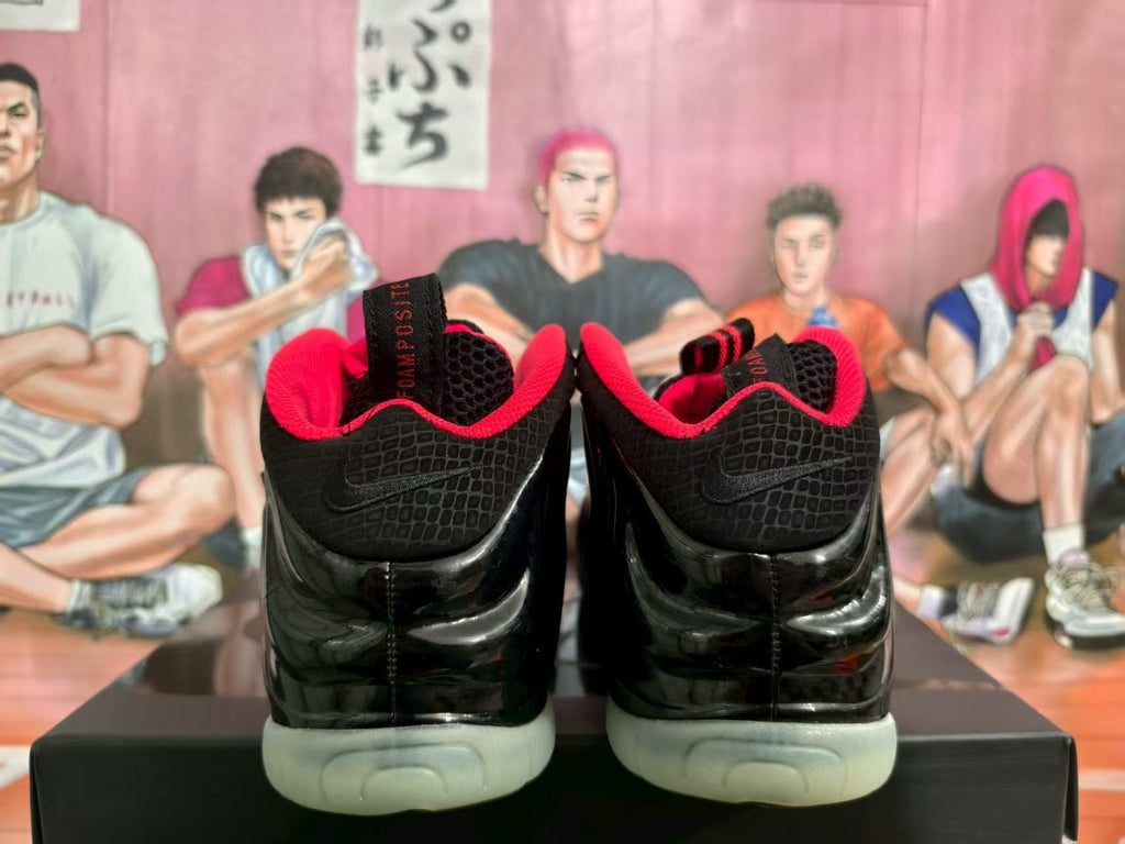 Nike Foamposite Sneakers Black Red Glow Sole