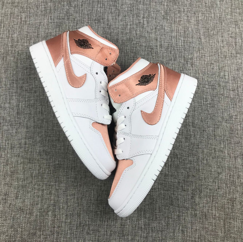Air Jordan 1 Mid Rose Gold White Sneakers 555112-190