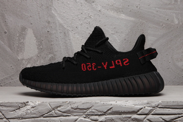 Yeezy 350 V2 Black Sneakers with Red Detail