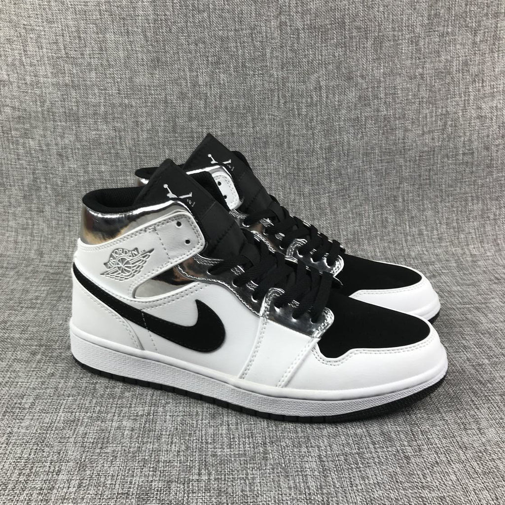 Jordan Air Jordan 1 Mid White Black Metallic Silver Sneakers