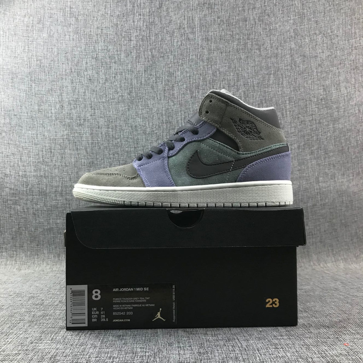 Jordan 1 Mid Gray Purple Sneakers 852842-203