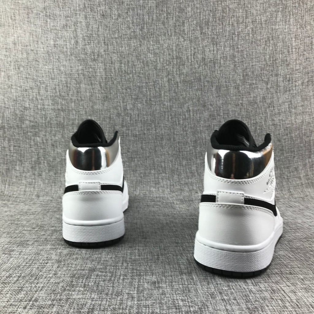 Jordan Air Jordan 1 Mid White Black Metallic Silver Sneakers