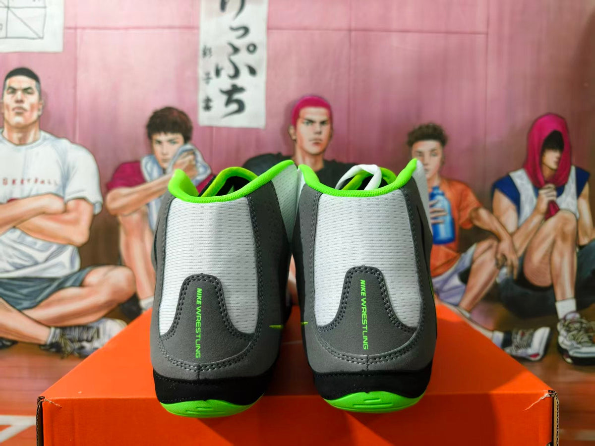 Nike Wrestling Shoes Gray Black Volt Green High Top