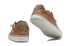 Brown Low-Top Lace-Up Sneakers with Contrast Toe Cap