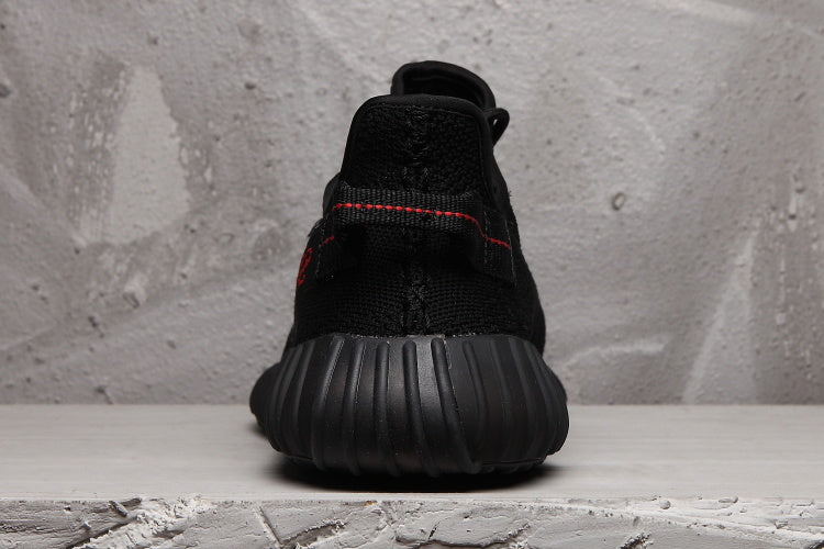 Yeezy 350 V2 Black Sneakers with Red Detail