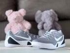 Nike Kobe 9 Low Basketball Shoes, Grey and White