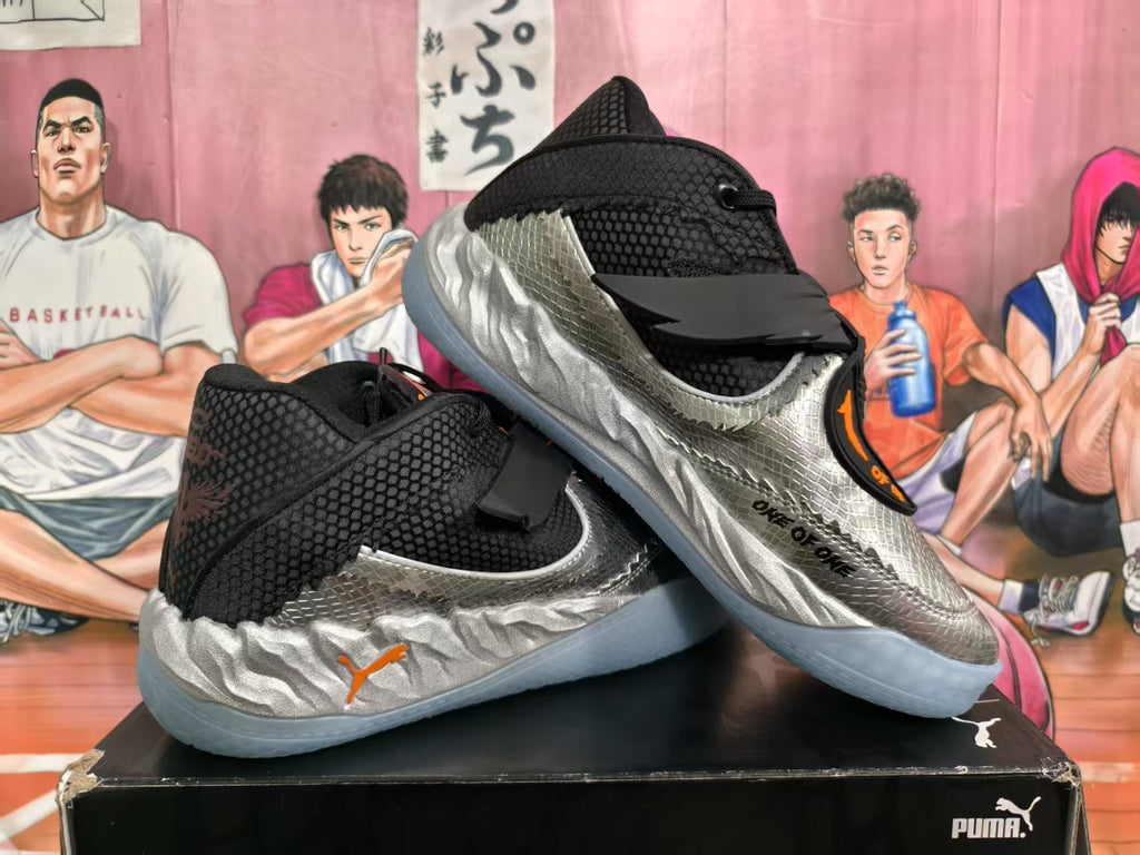 PUMA Basketball Shoes Silver Black Orange