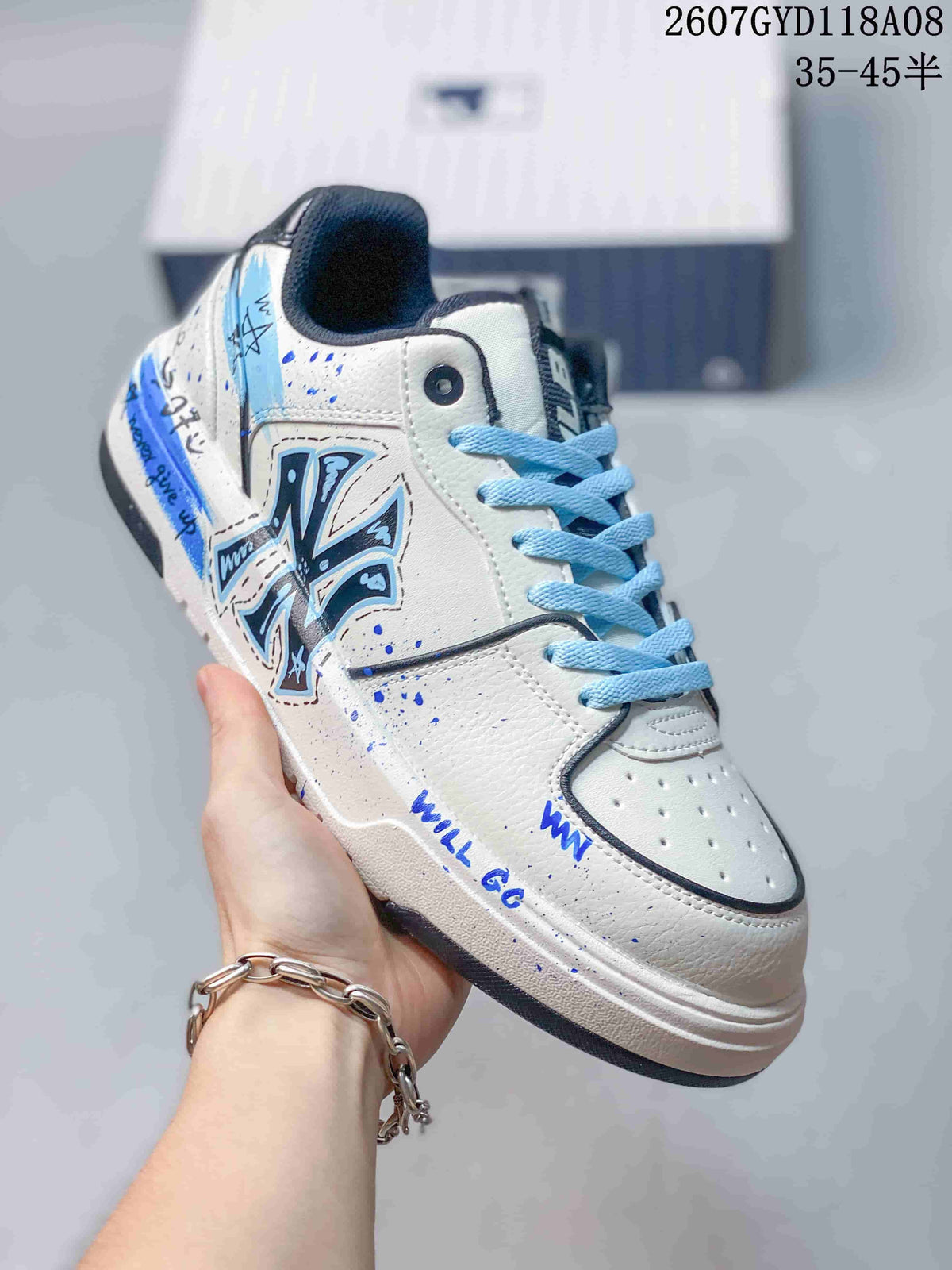 MLB Big Ball Chunky Canvas Hi Sneakers White Blue 2607GYD118A08